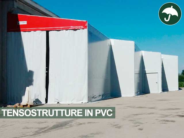 Quattro tensostrutture in pvc, tre coperture modello Monoside e una tettoia autoportante Biside Civert